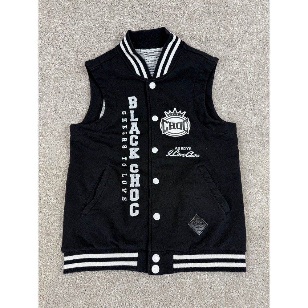 iLoveChoc Black Sleeveless Varcity Jacket Vest Woman's Small